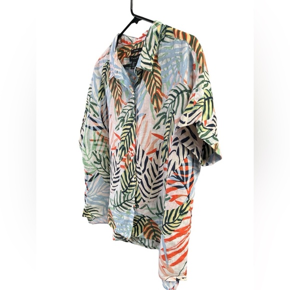 Tahari linen floral multicolored short sleeve blouse - Picture 3 of 4